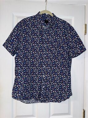 J. Crew Navy Floral Short-Sleeve Button-Down Shirt